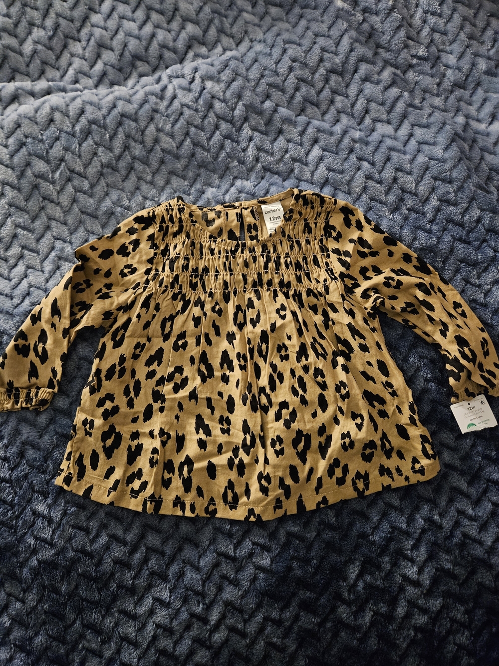 Carter's Tan & Black Leopard Smocked Long-Sleeve Top